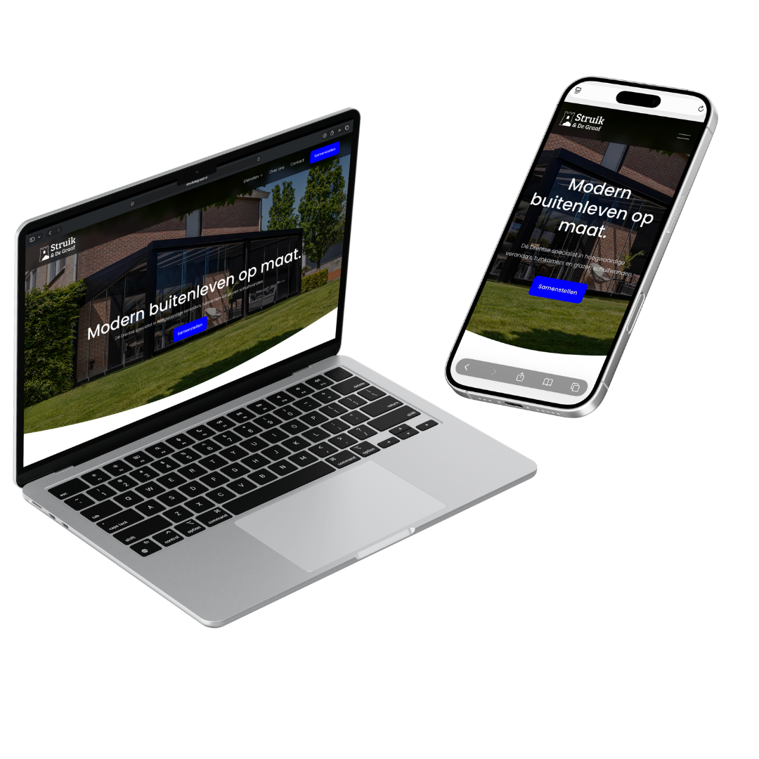 Websiteontwerp getoond op een laptop en telefoon