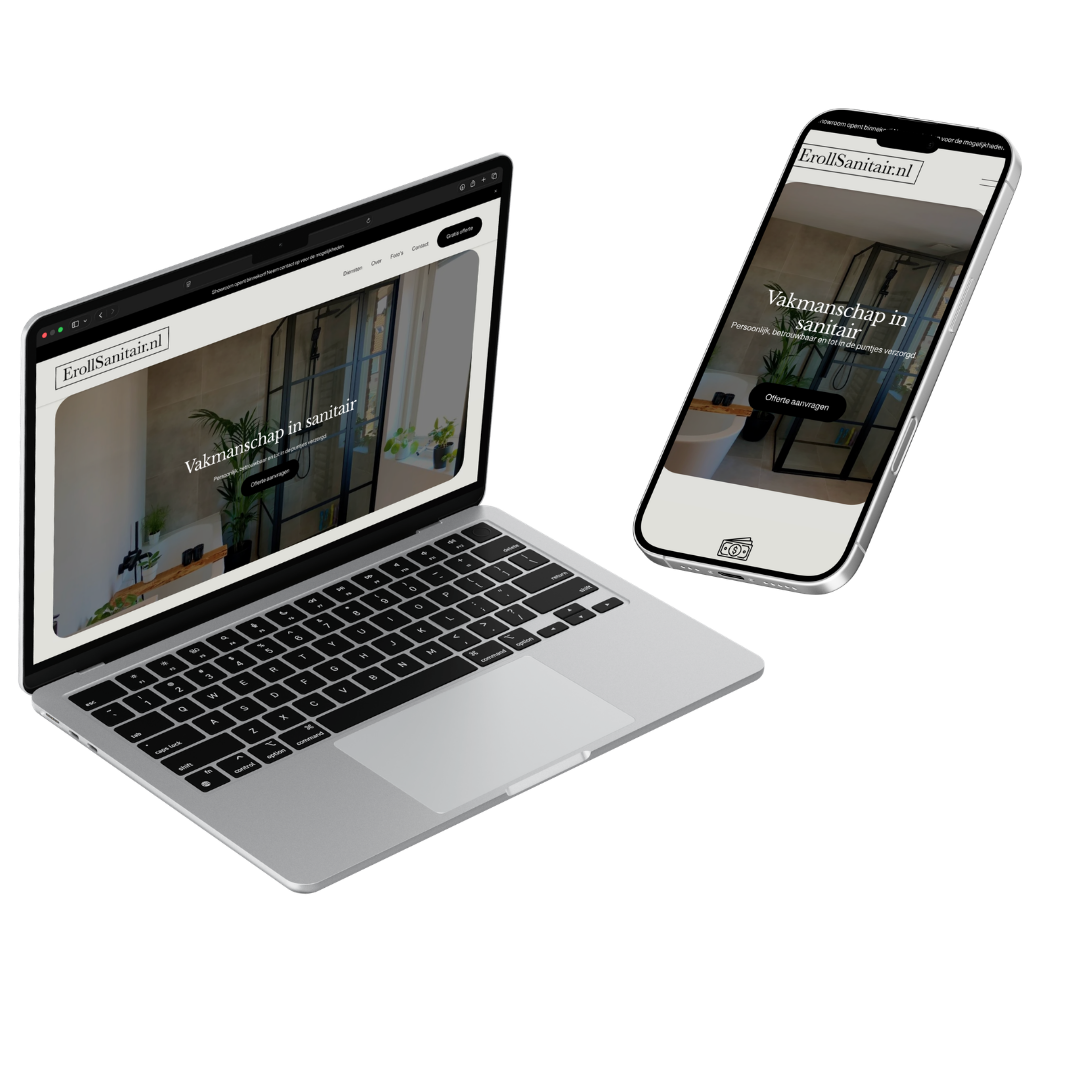 Websiteontwerp getoond op een laptop en telefoon