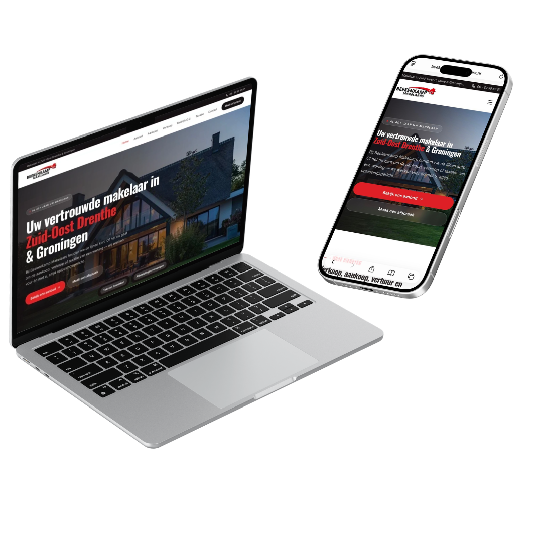 Websiteontwerp getoond op een laptop en telefoon